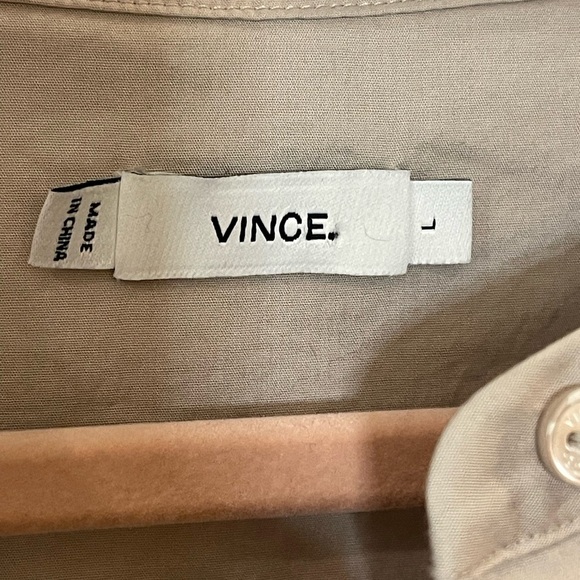 Vince ceramic knife pleat tunic button down beige quiet luxury office career L - Picture 8 of 11